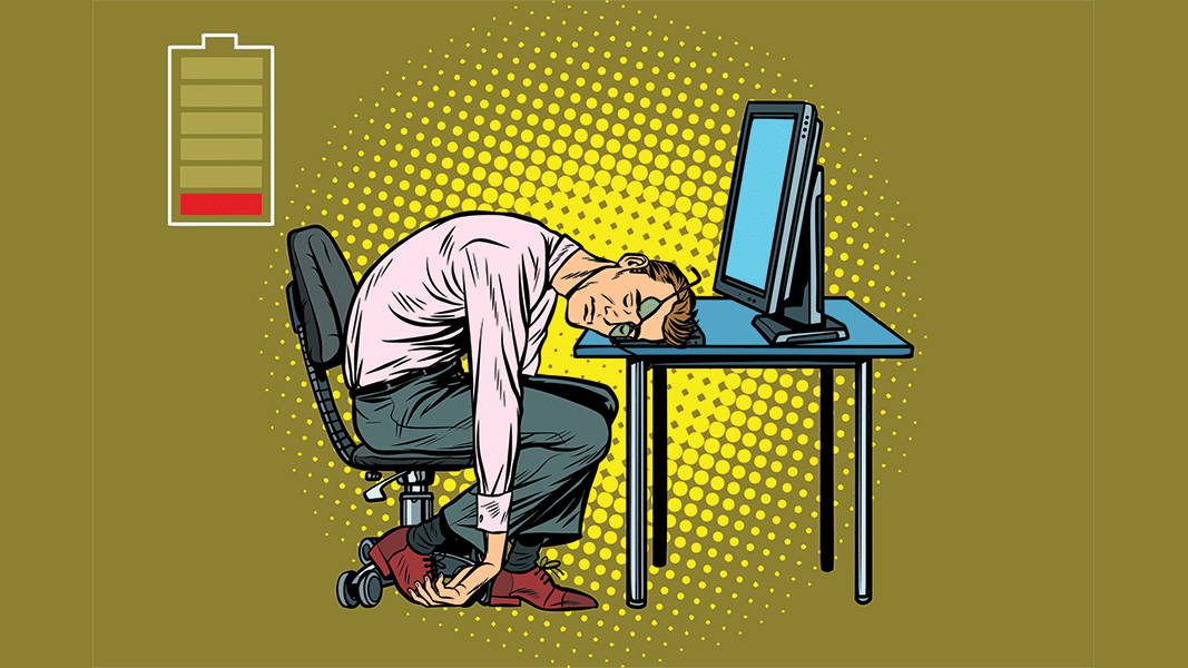 Cartoon of man asleep at computer
