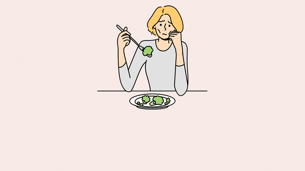 Drawing of anorexic woman struggling to eat